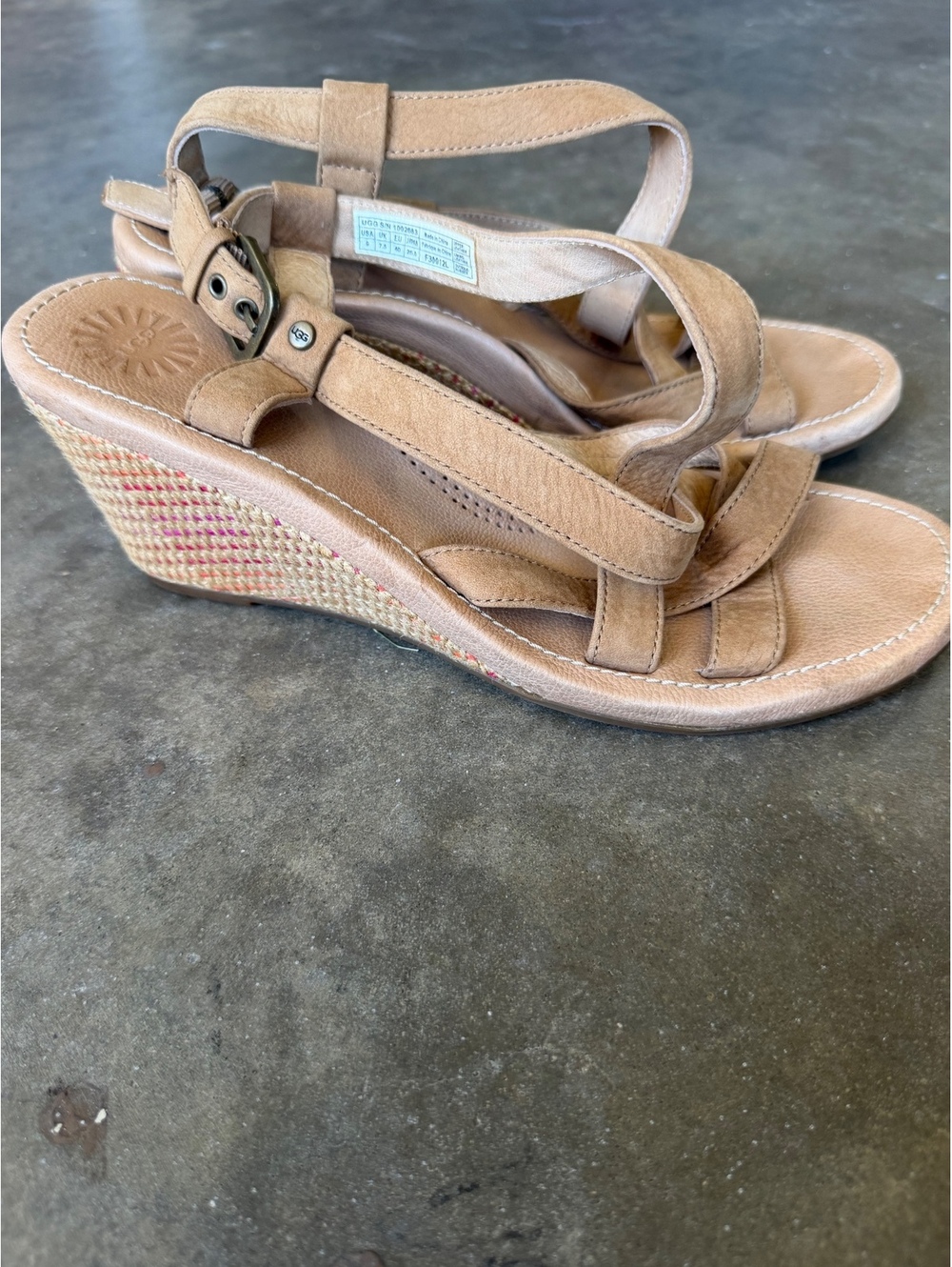 UGG Women's Tan Leather Wedge Sandals Size 9